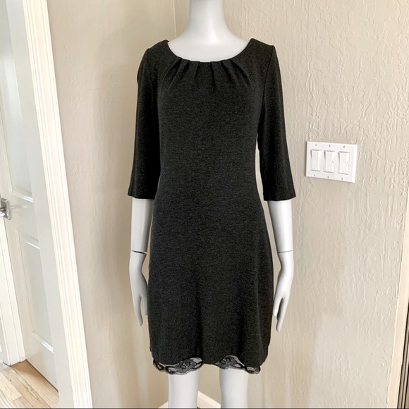 TRINA TURK Knit Lace Hem Charcoal Grey Dress - Picture 6 of 16